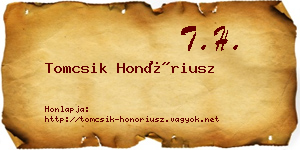 Tomcsik Honóriusz névjegykártya